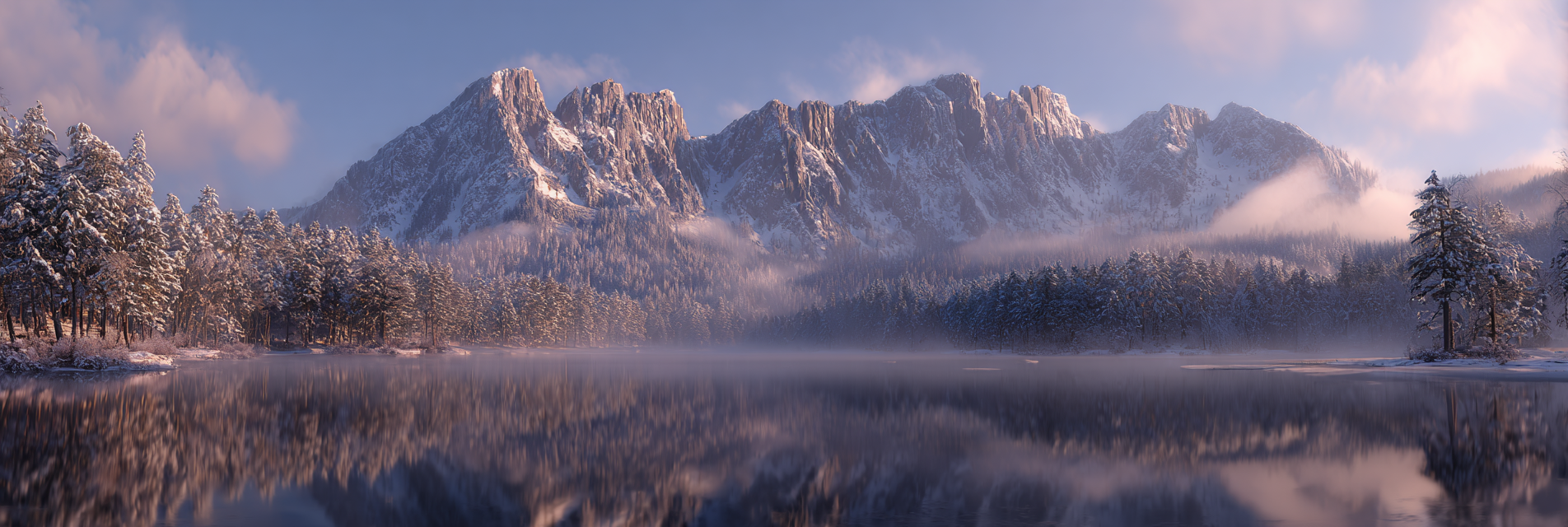 Winter Friedliche Winterlandschaft Mit See Bewölkt Morgenlicht | Winterlandschaften | Landschaften