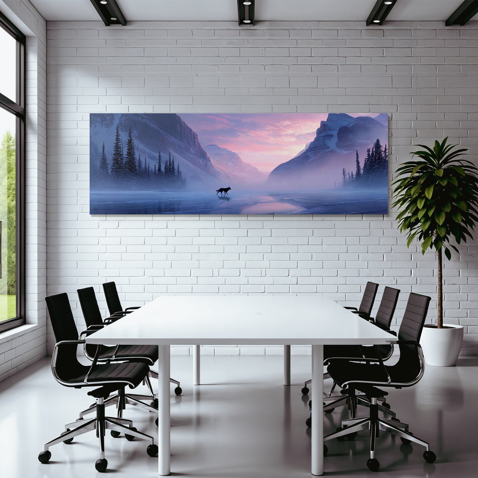 Winter Cool Misty Landscape With Wolf Lake And Mountain Scenery Sunset