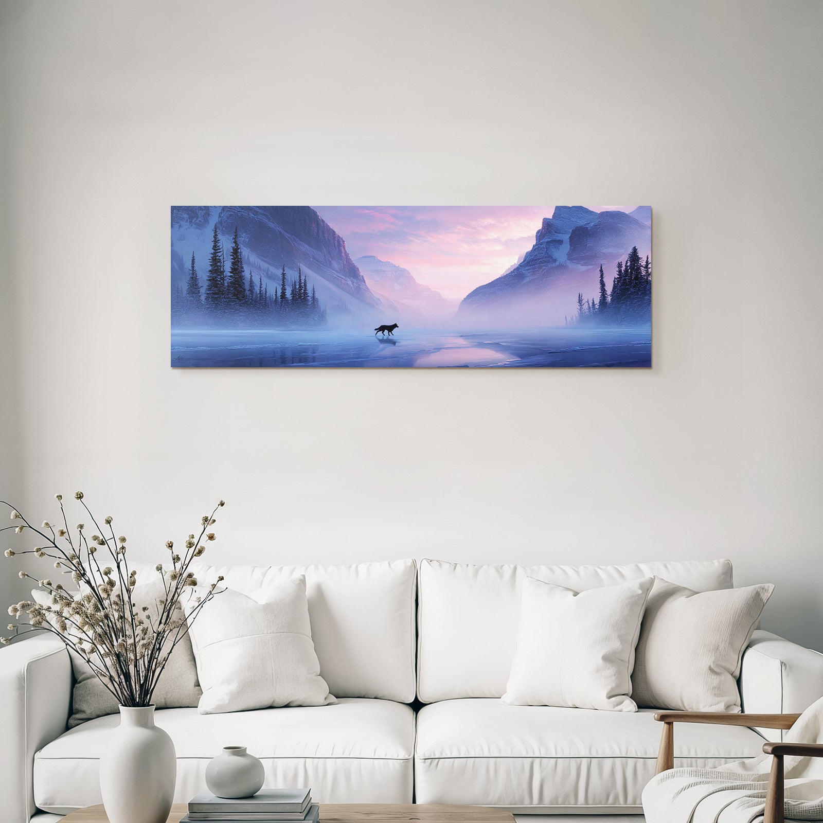 Winter Cool Misty Landscape With Wolf Lake And Mountain Scenery Sunset