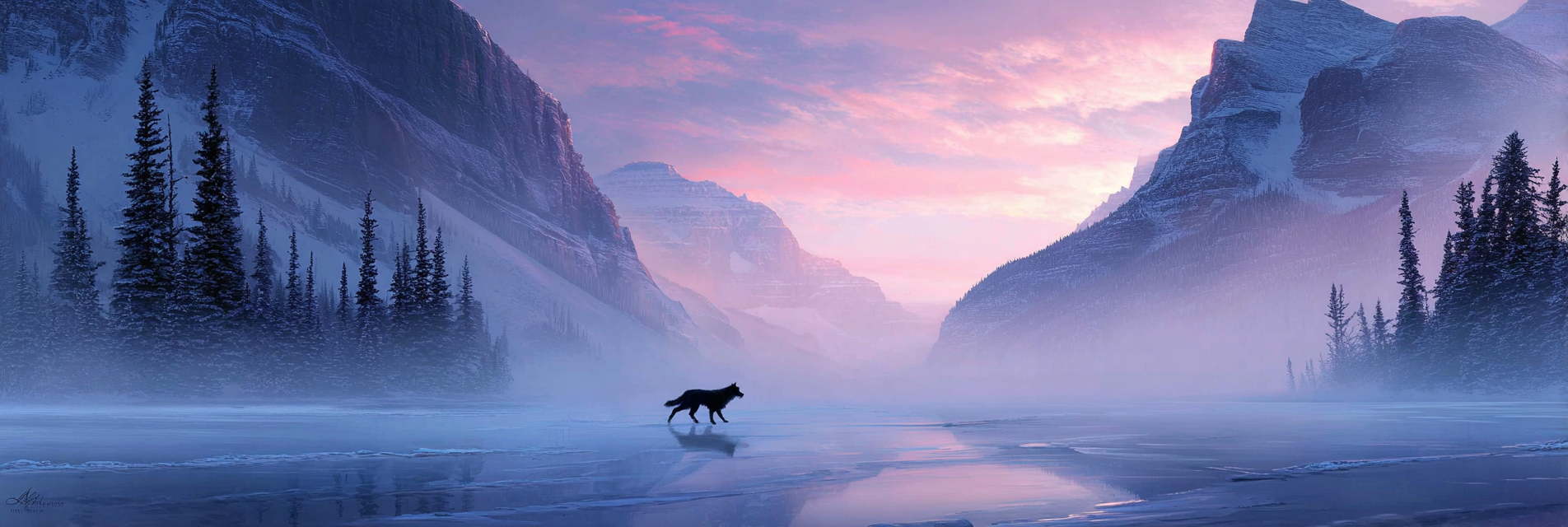 Winter Kühler Nebeliger Landschaft Mit Wolf See Und Berglandschaft Sonnenuntergang | Winterlandschaften | Landschaften