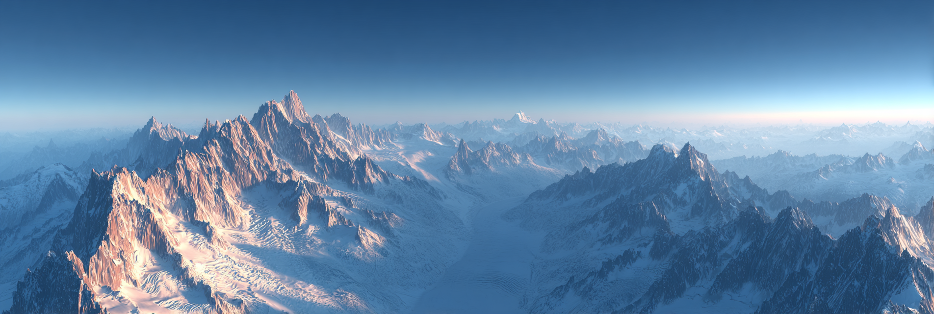 Winter Panoramablick Schneebedeckte Berge Morgensonne Himmelsgradient | Winterlandschaften | Landschaften