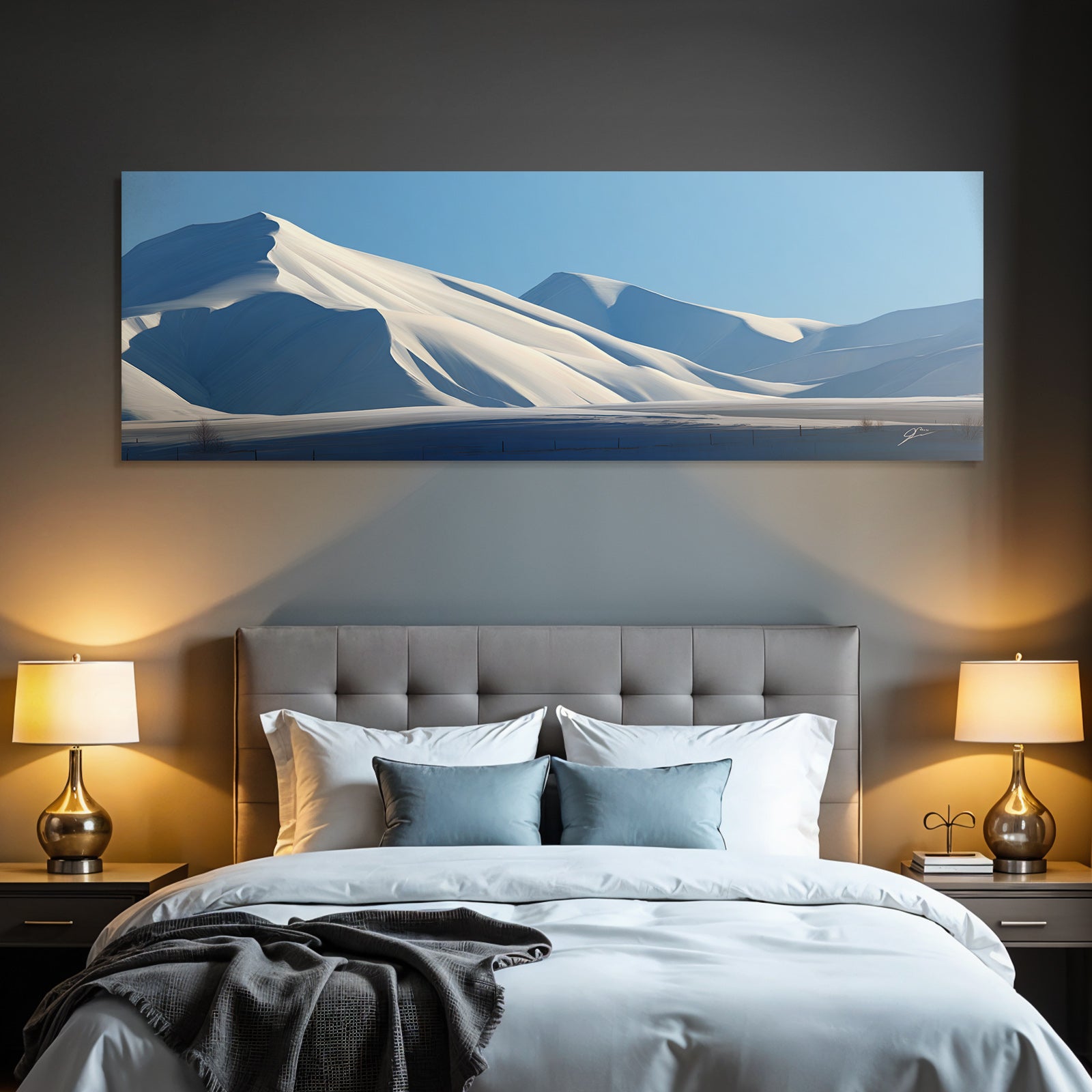 Winter snow-capped mountains under a clear blue sky