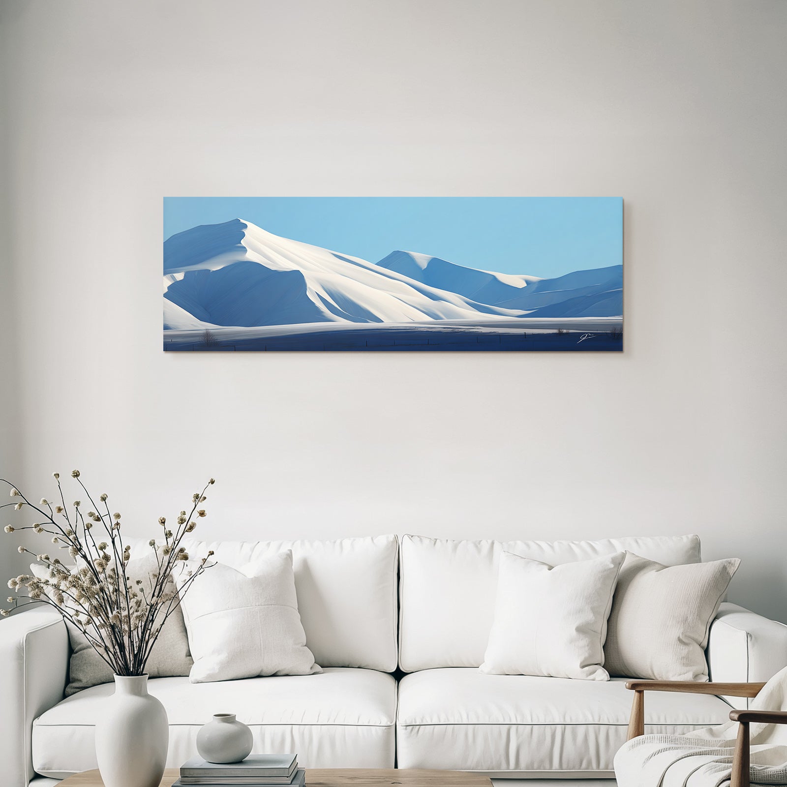 Winter snow-capped mountains under a clear blue sky