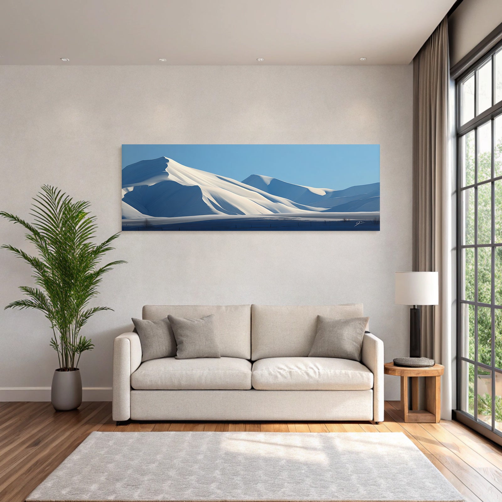 Winter snow-capped mountains under a clear blue sky
