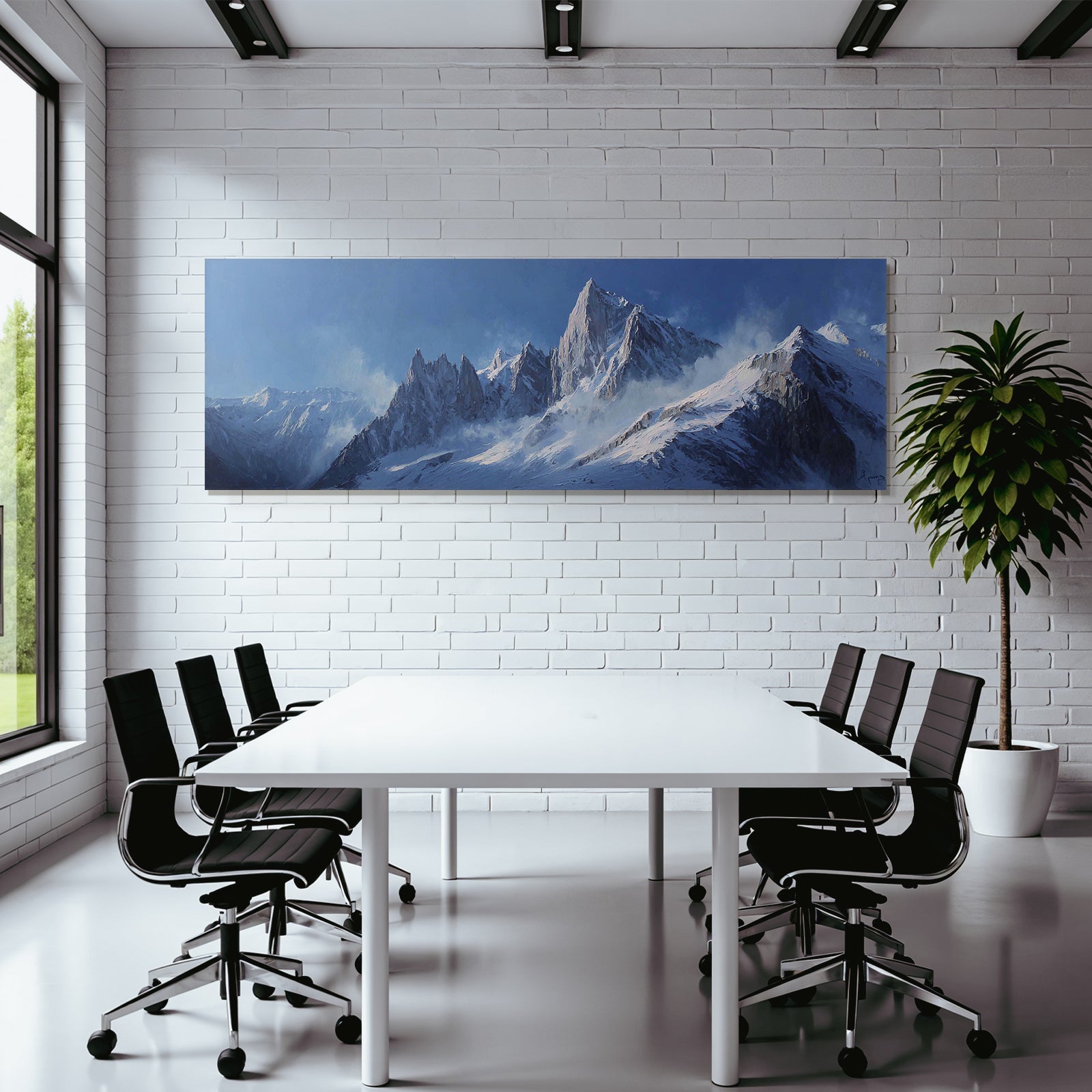 Winter snow-capped mountains against a clear blue sky