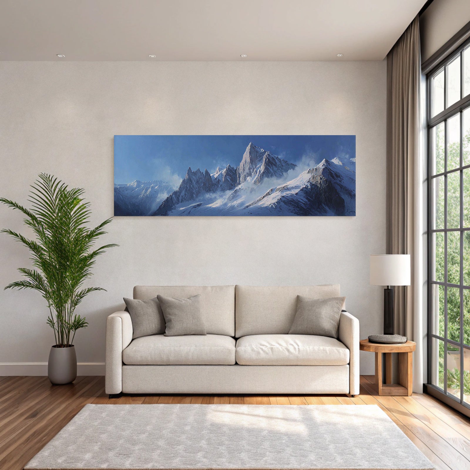 Winter snow-capped mountains against a clear blue sky