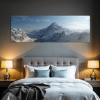 Winter snow-covered mountain landscape under a clear blue sky