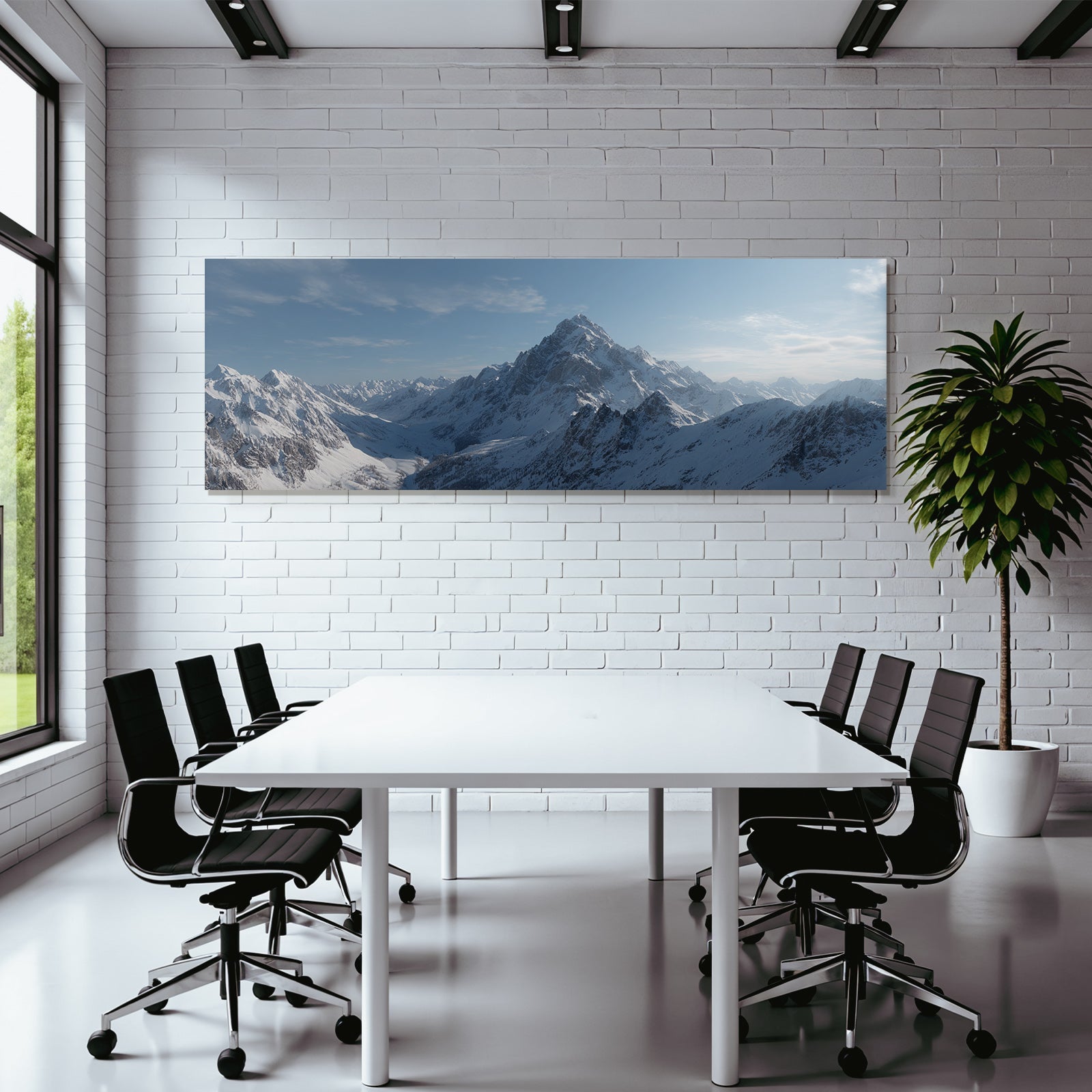Winter snow-covered mountain landscape under a clear blue sky