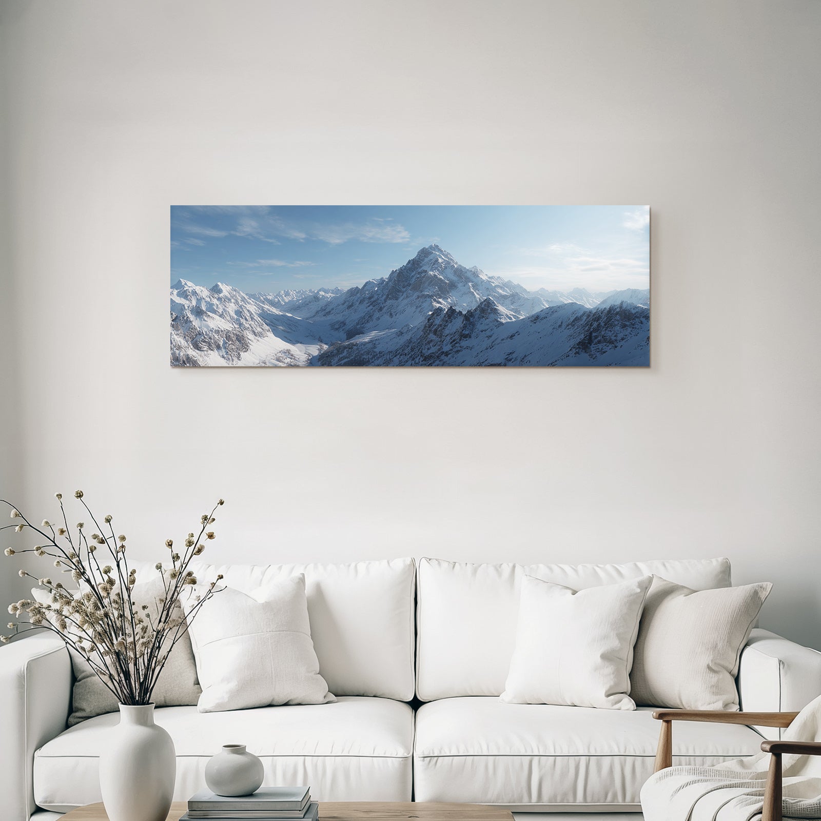Winter snow-covered mountain landscape under a clear blue sky