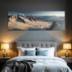 Winter snow-covered peaks with glaciers in the Alpine landscape