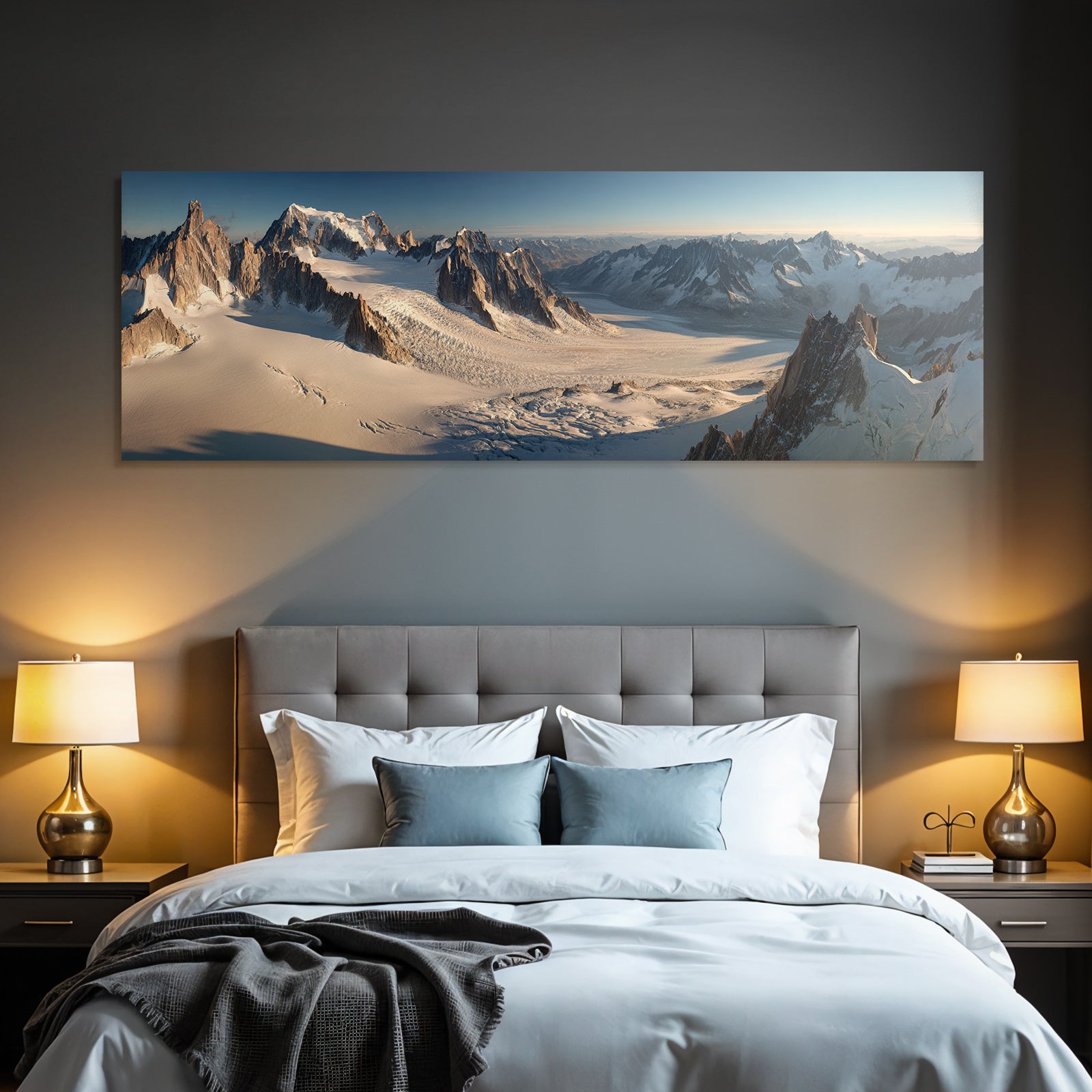 Winter snow-covered peaks with glaciers in the Alpine landscape