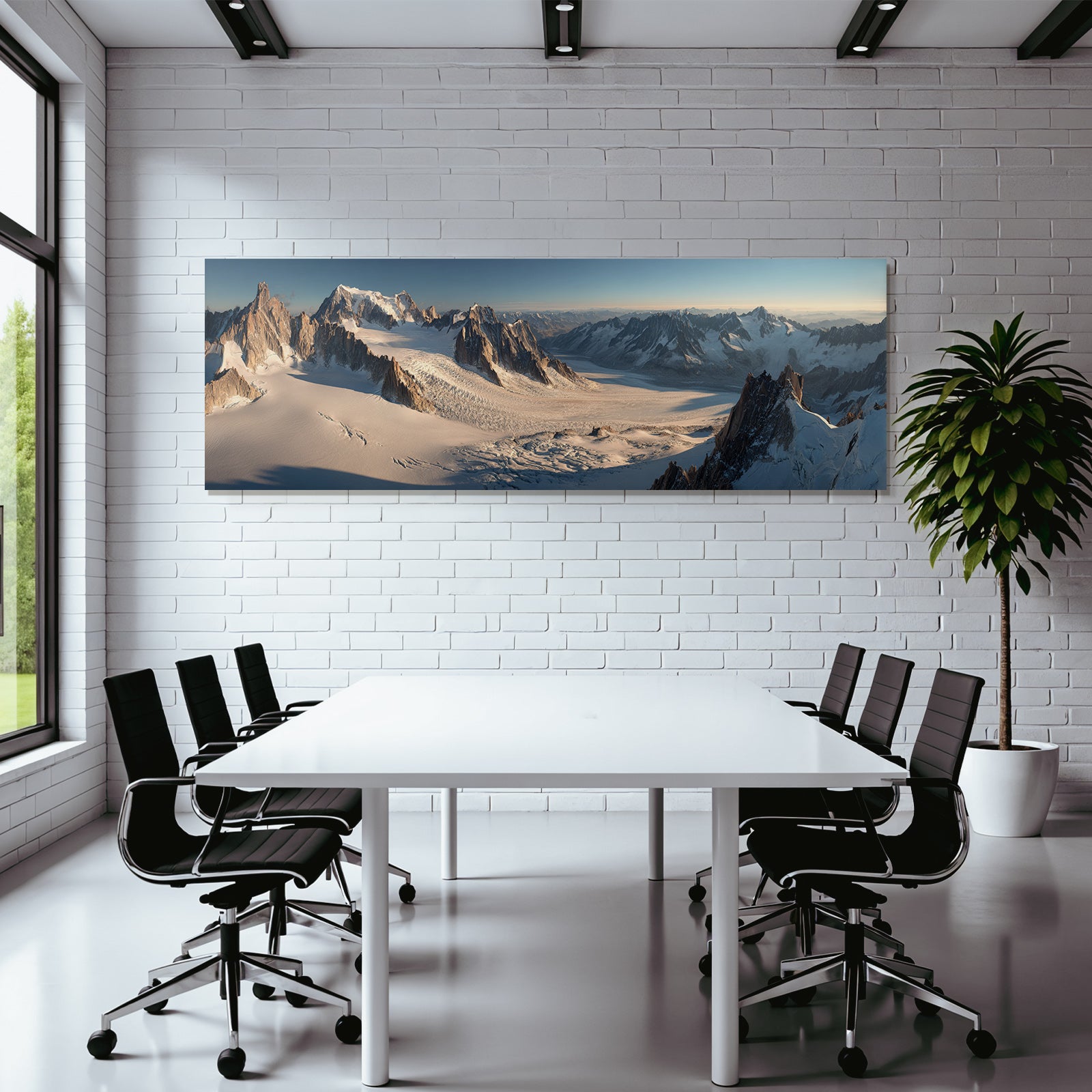 Winter snow-covered peaks with glaciers in the Alpine landscape