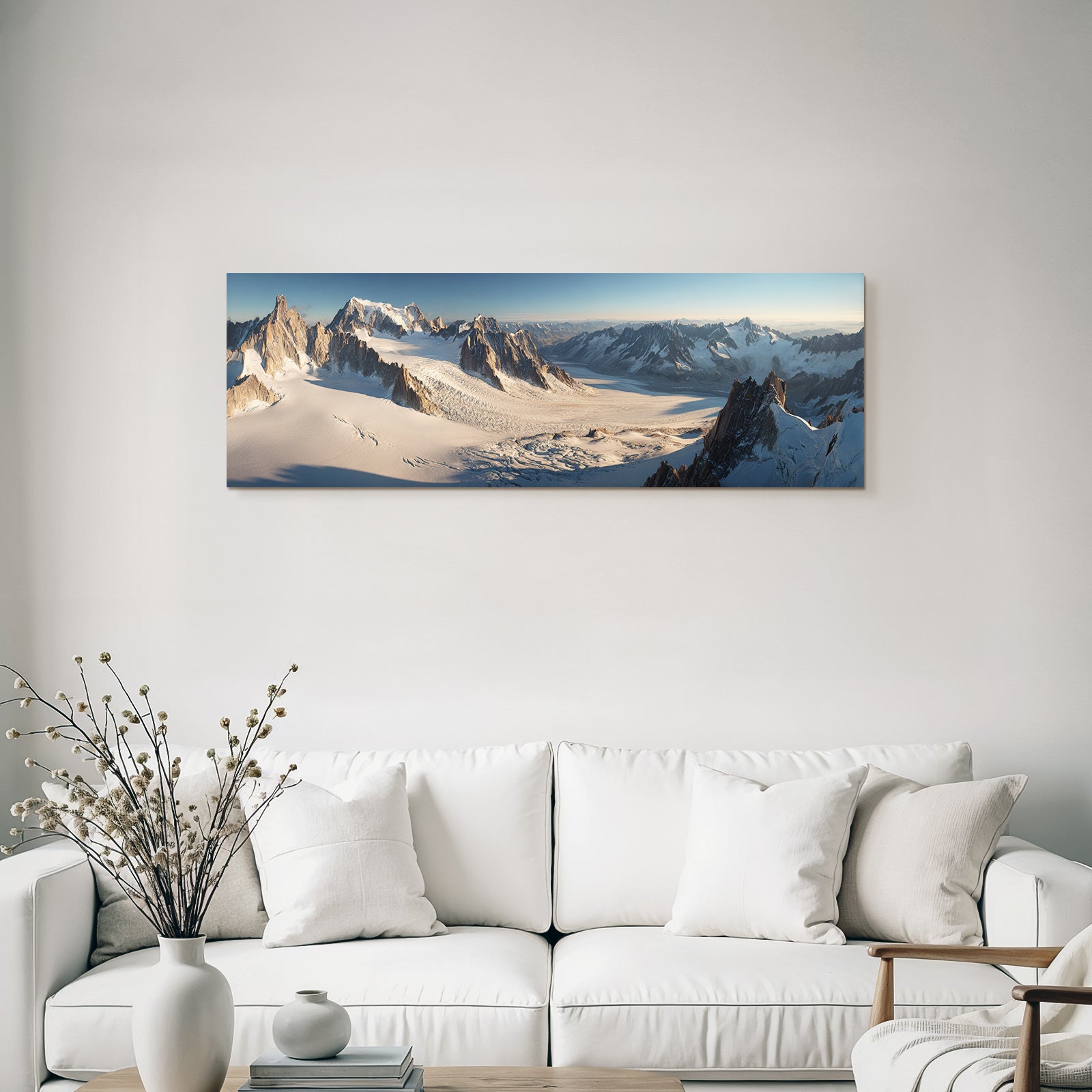 Winter snow-covered peaks with glaciers in the Alpine landscape