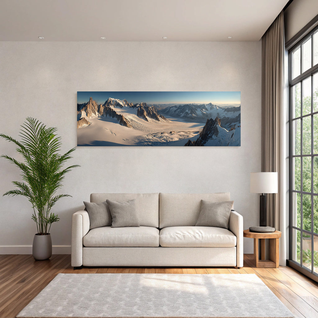 Winter snow-covered peaks with glaciers in the Alpine landscape