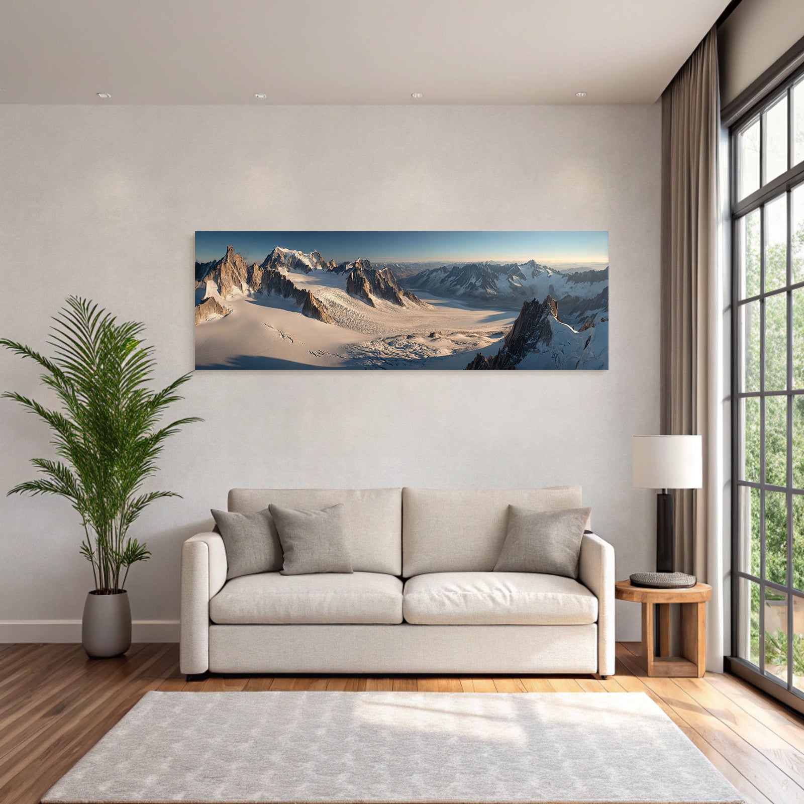 Winter snow-covered peaks with glaciers in the Alpine landscape
