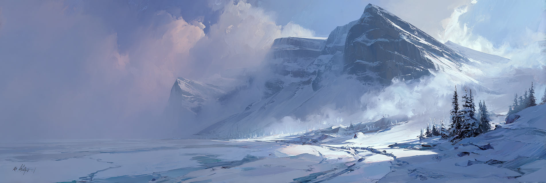 Winter Schneelandschaft Mit Bergen Frozem Gewasser Und Bäumen | Winterlandschaften | Landschaften