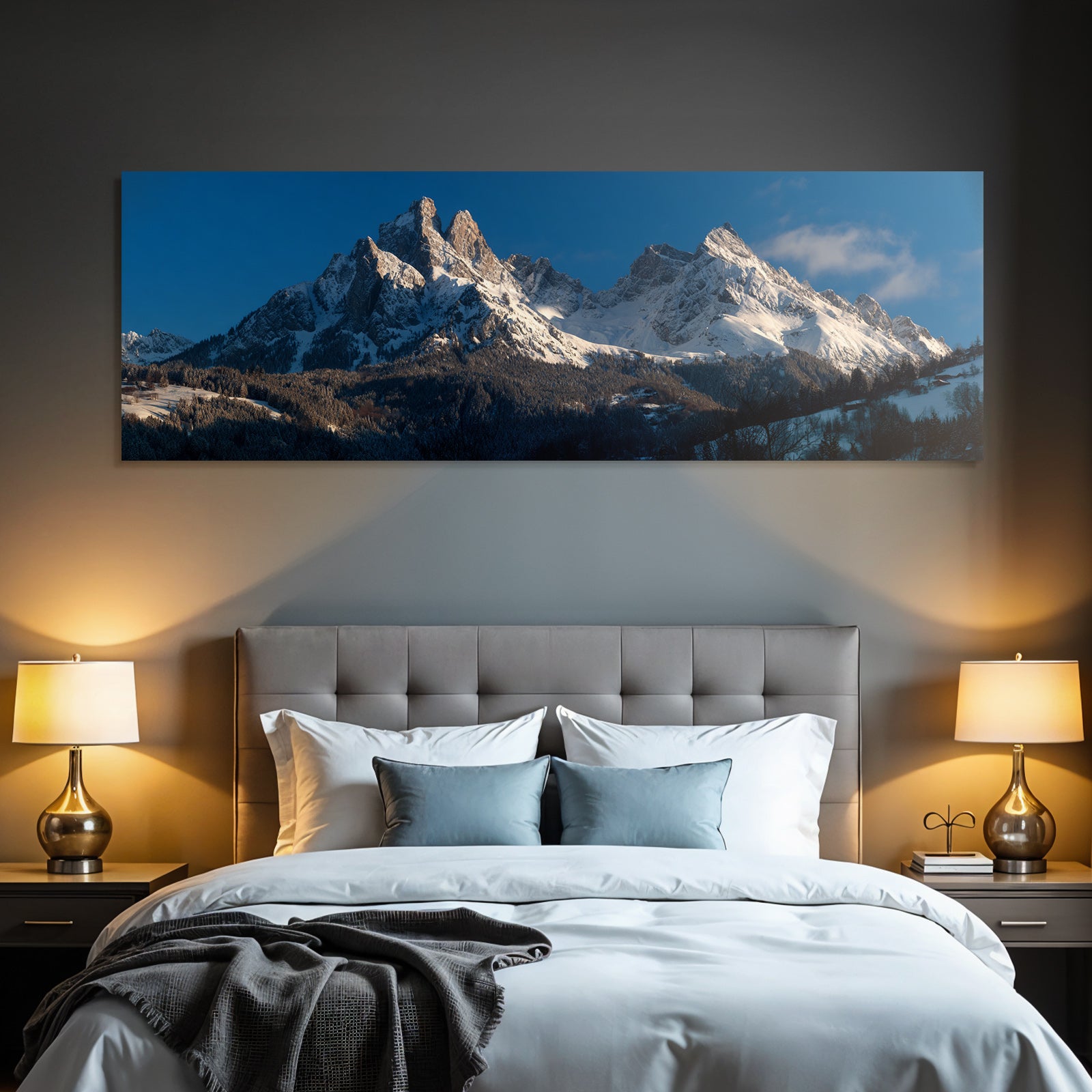 Winter Snowy Alpine Landscape With Evergreen Forest