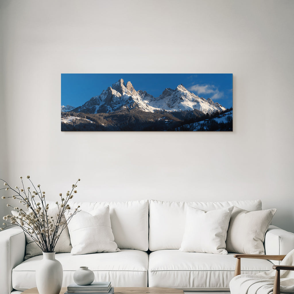 Winter Snowy Alpine Landscape With Evergreen Forest