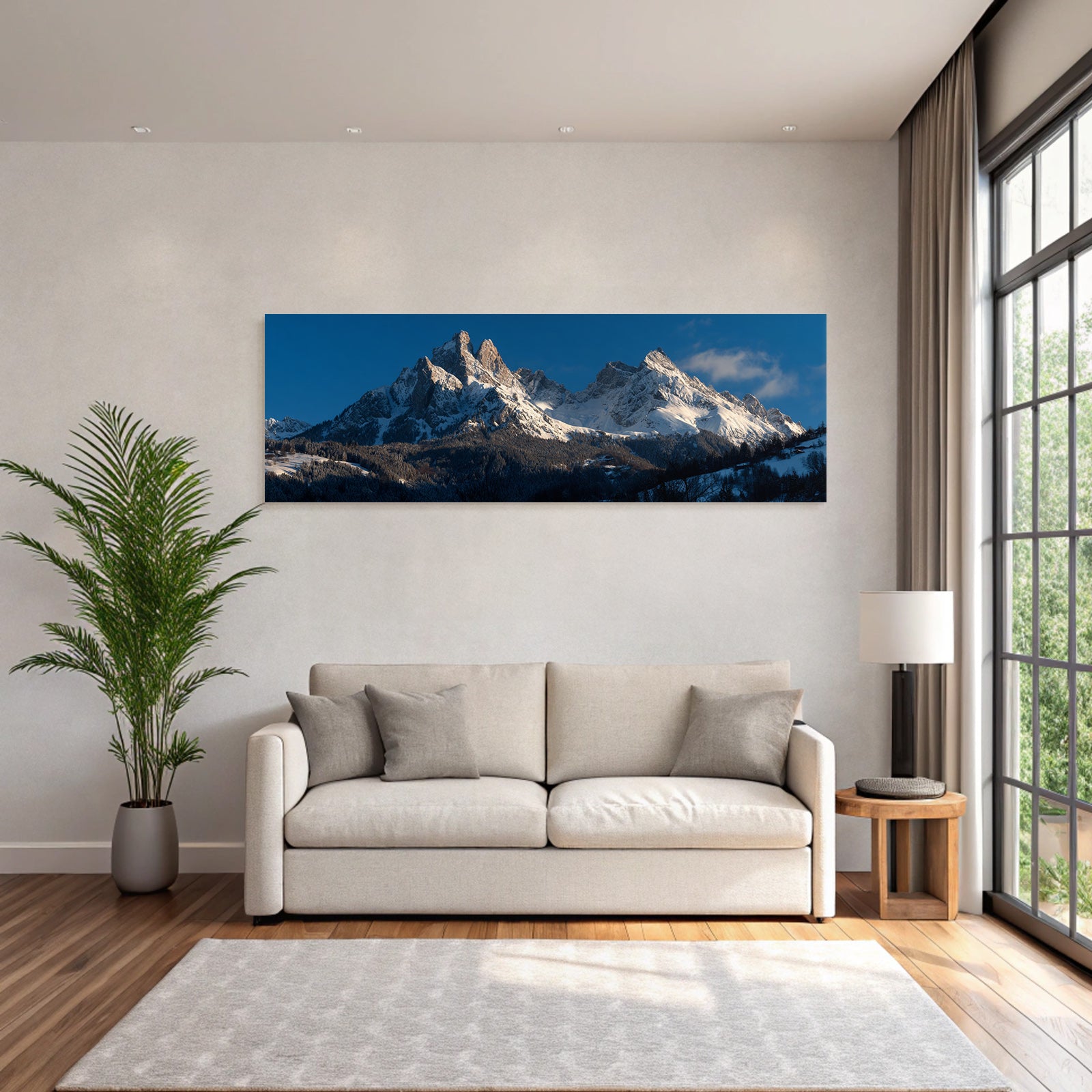 Winter Snowy Alpine Landscape With Evergreen Forest