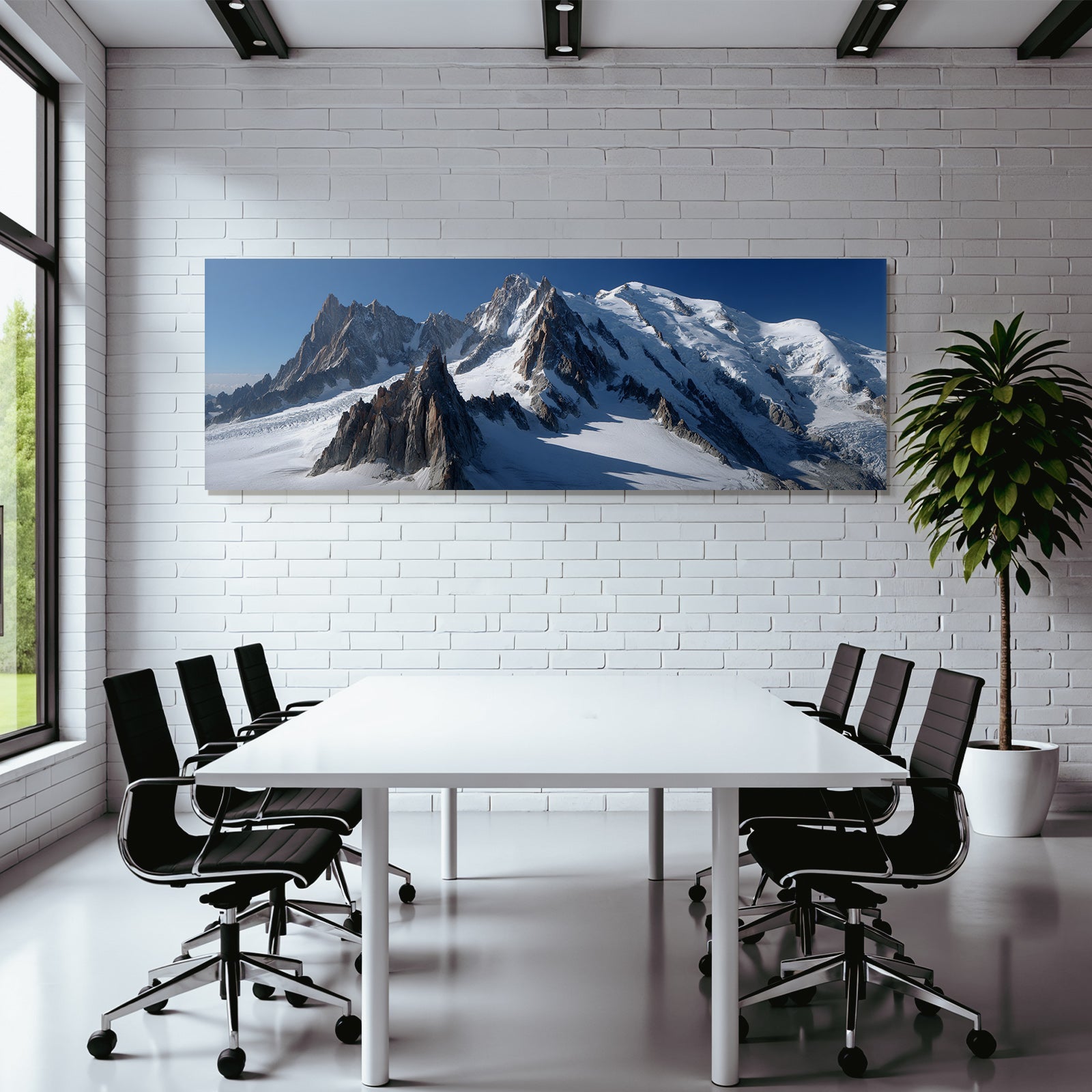Winter view of snow-capped mountains with glaciers and rocks