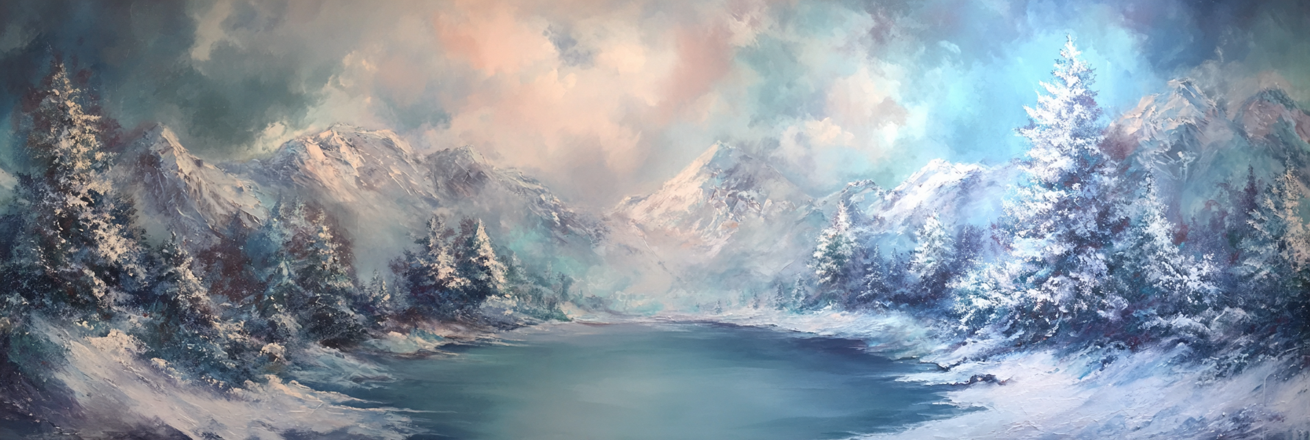 Winter Winterlandschaft Mit Schneebedeckten Bergen Und Ruhendem Wasser | Winterlandschaften | Landschaften