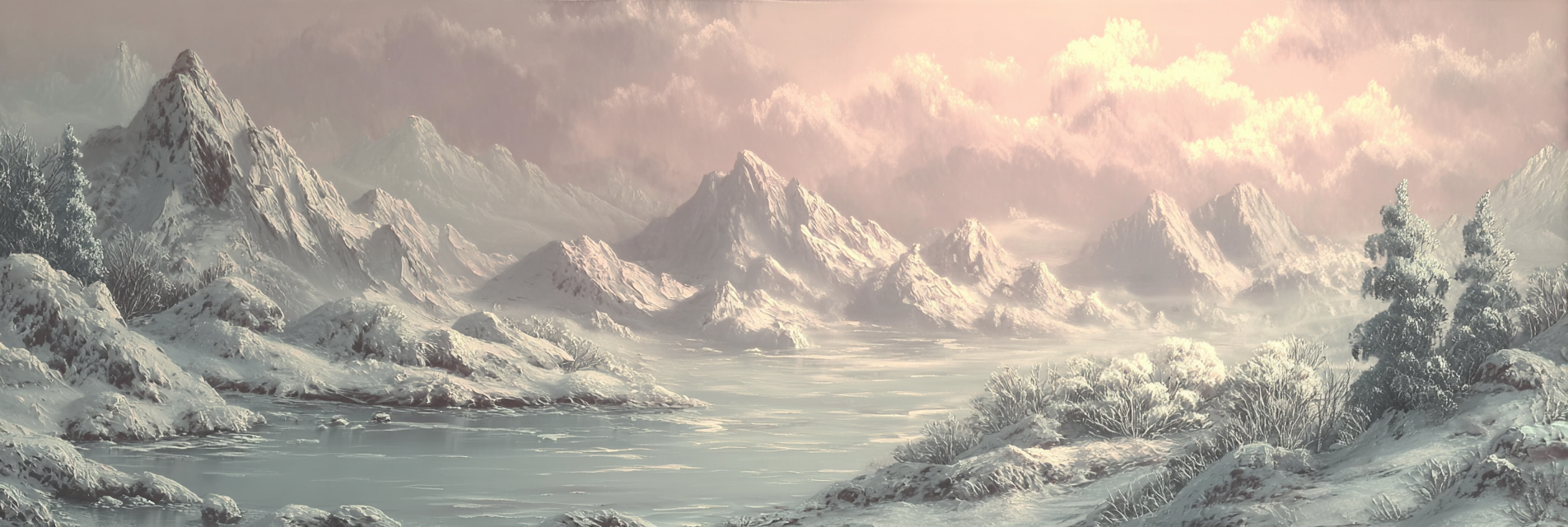 Winter Winterlandschaft Mit Schneebergen Gefrorenem See Und Himmel | Winterlandschaften | Landschaften
