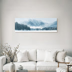 Winter landscape with snowy mountains and evergreen trees