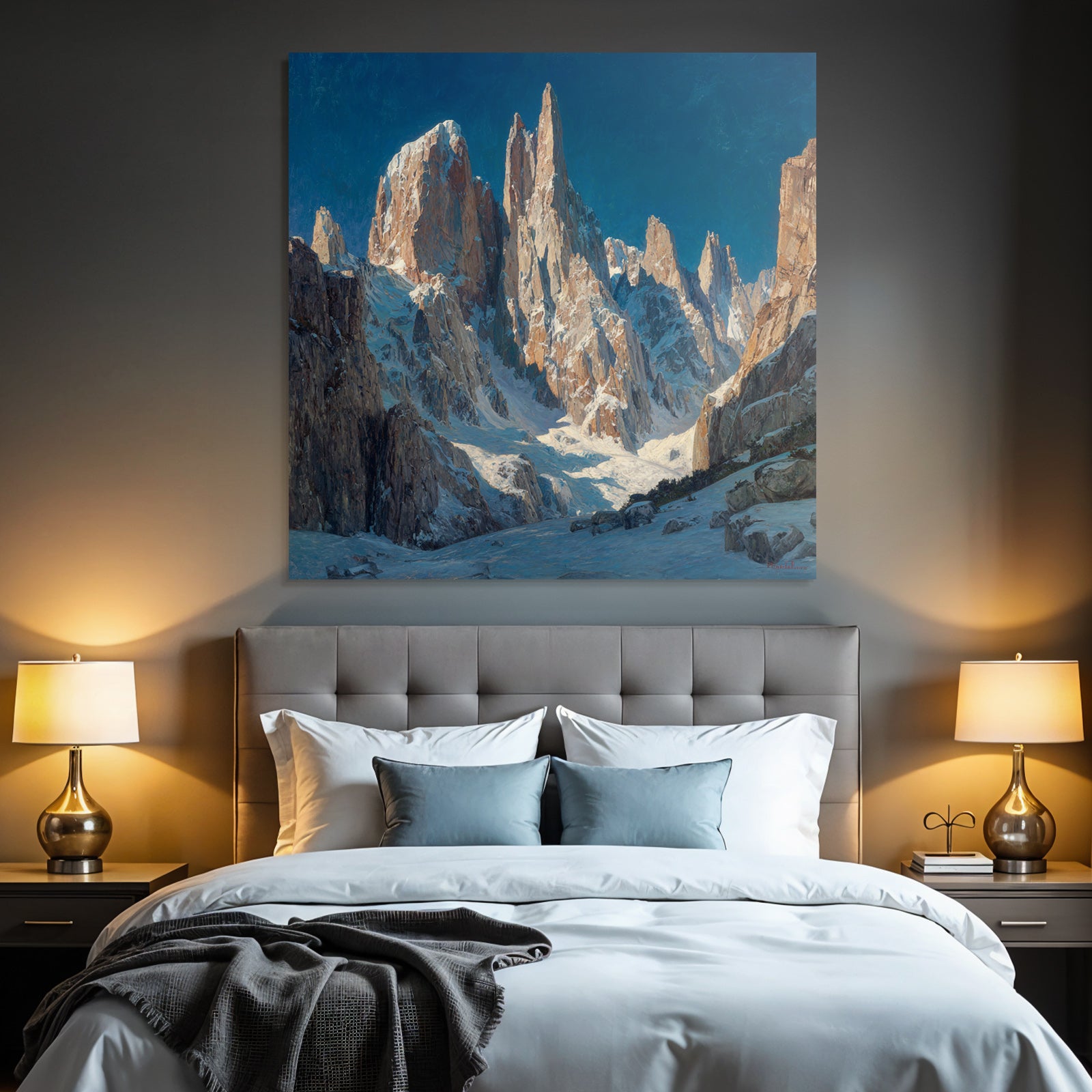 Winter mountain landscape with snow and blue sky