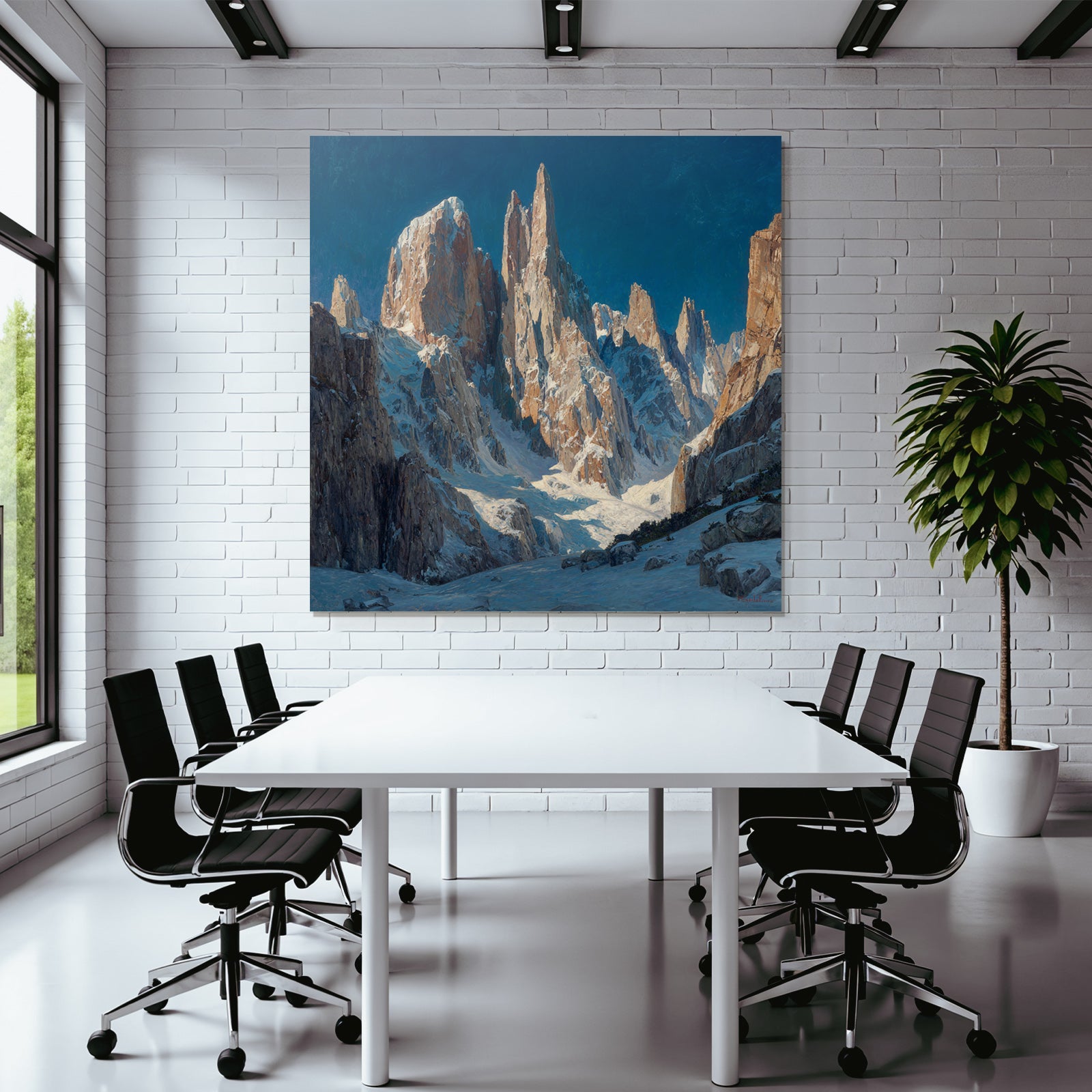 Winter mountain landscape with snow and blue sky