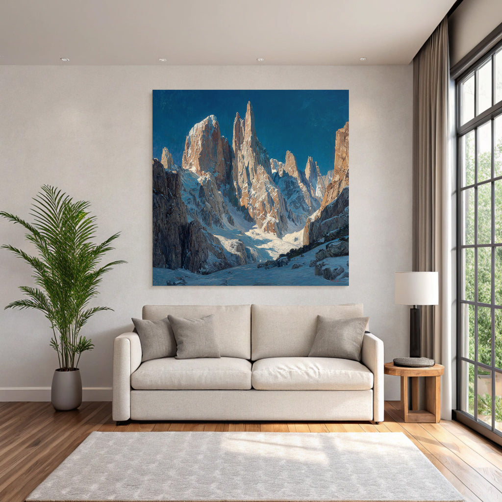 Winter mountain landscape with snow and blue sky