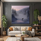 Winter Lone Wolf In Winter Landscape With Misty Mountains And Pine Trees