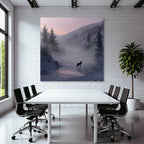 Winter Lone Wolf In Winter Landscape With Misty Mountains And Pine Trees