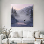 Winter Lone Wolf In Winter Landscape With Misty Mountains And Pine Trees