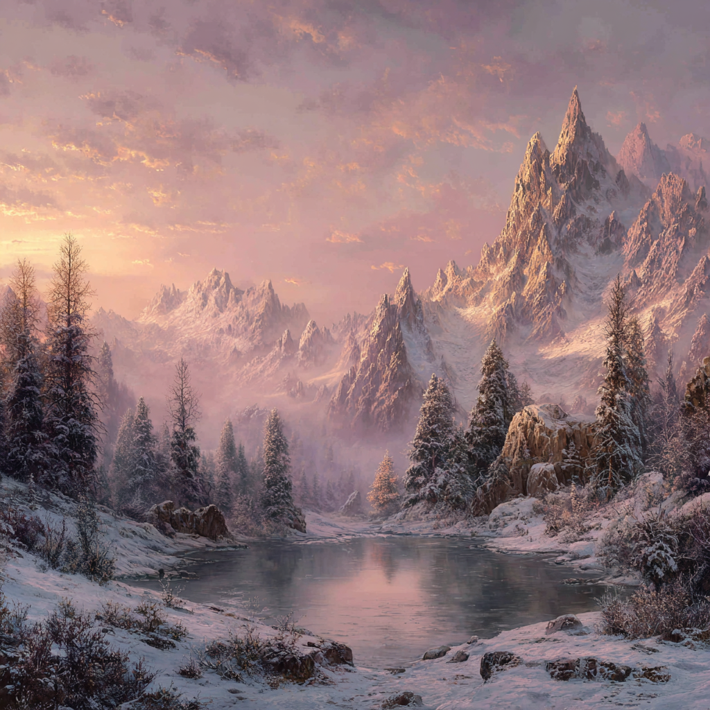 Winter Friedliche Winterlandschaft Mit Schneebedeckten Bergen Und Ruhendem Wasser | Winterlandschaften | Landschaften