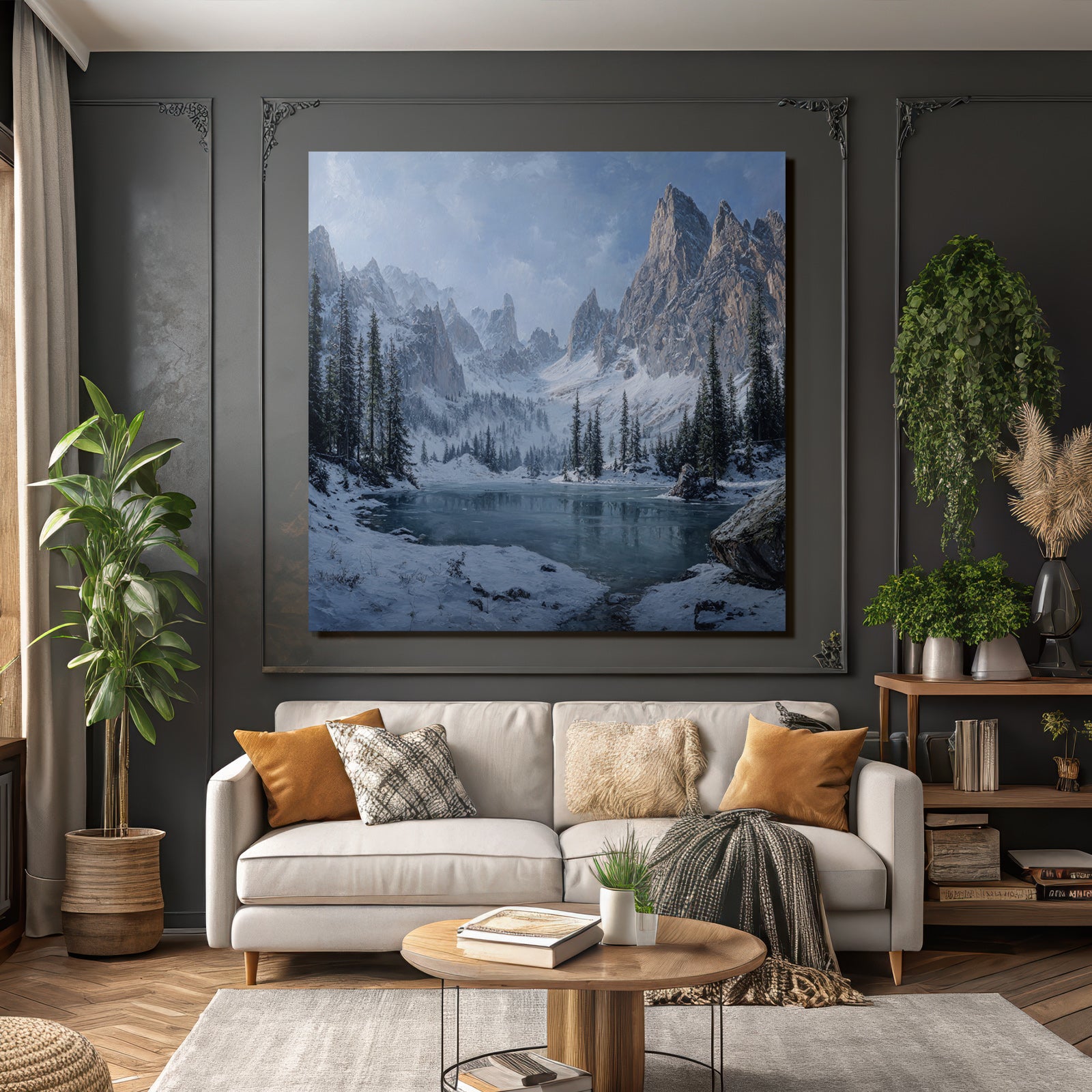Winter Peaceful Winter Landscape Snow-Covered Mountains and Frozen Lake