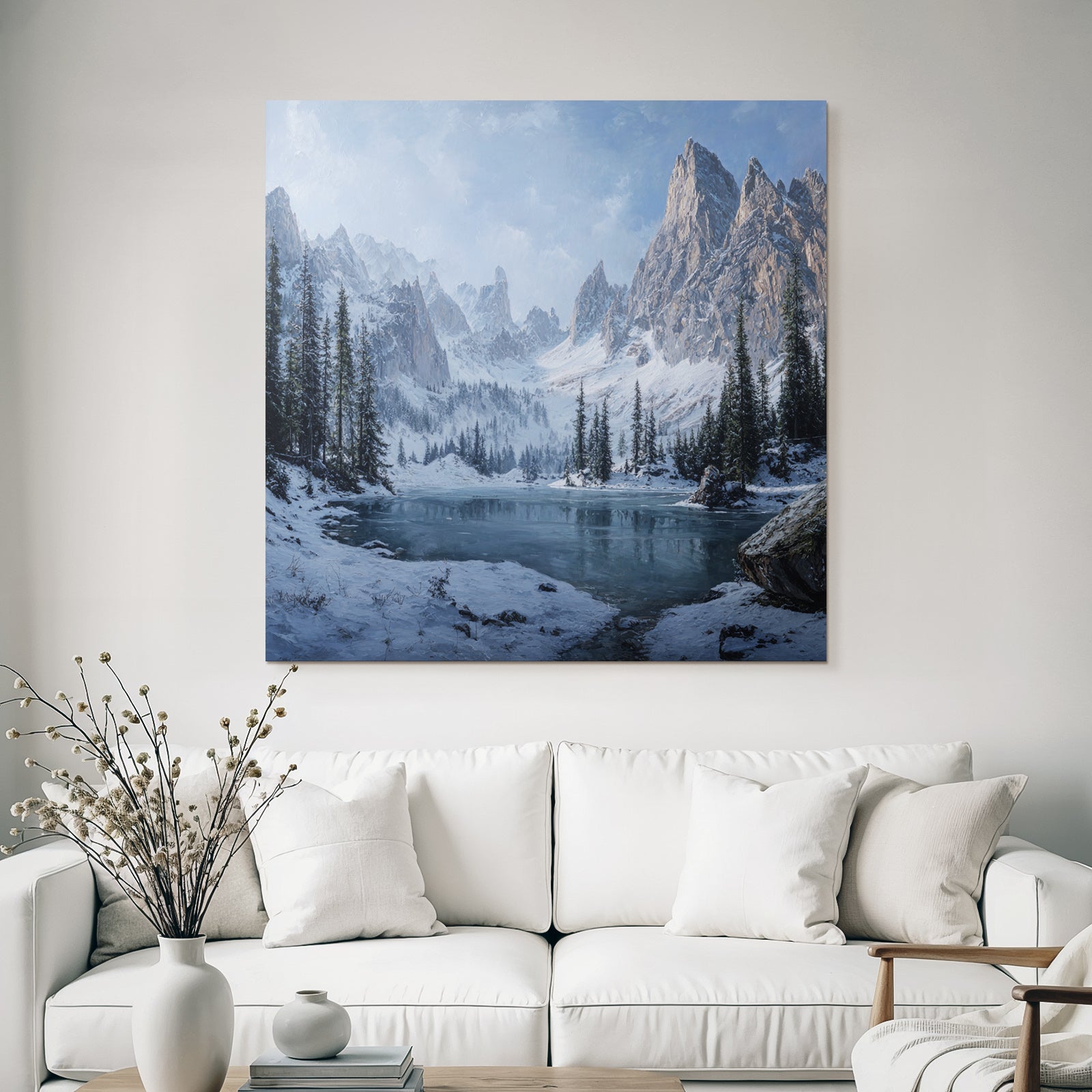 Winter Peaceful Winter Landscape Snow-Covered Mountains and Frozen Lake