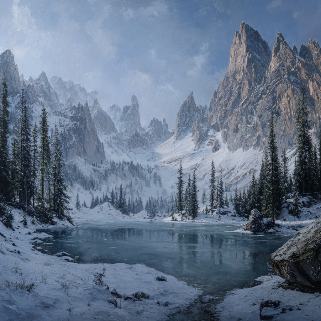 Winter Friedliche Winterlandschaft Schneebedeckte Berge Und Frorener See | Winterlandschaften | Landschaften