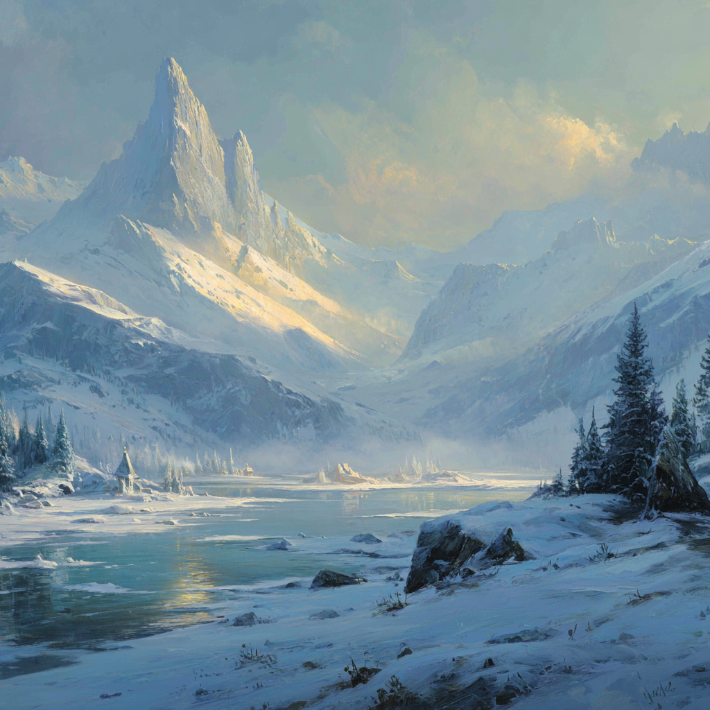 Winter Friedliche Winterszene Mit Schneebedeckten Bergen Fluss Und Tannenbäumen | Winterlandschaften | Landschaften