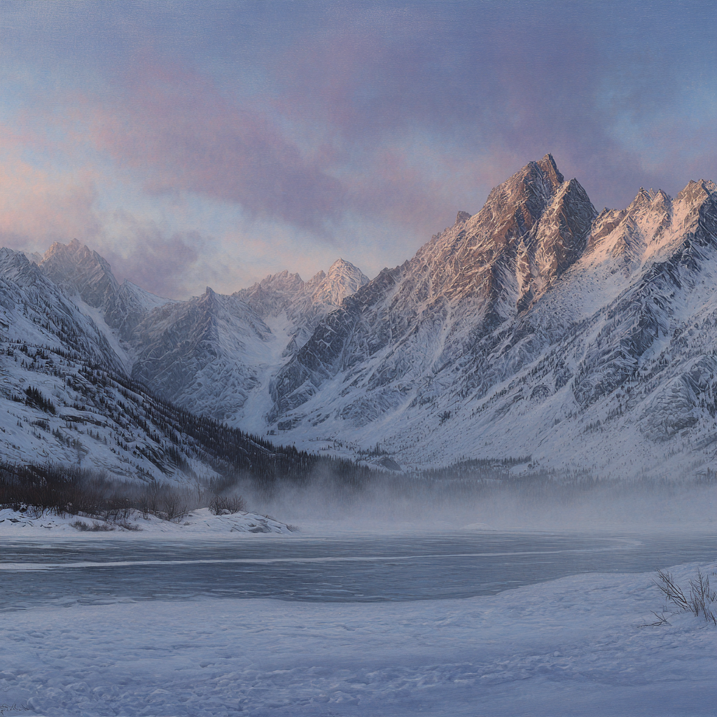 Winter Ruhige Winterlandschaft Mit Schneebedeckten Bergen Und Gefrorenem See | Winterlandschaften | Landschaften