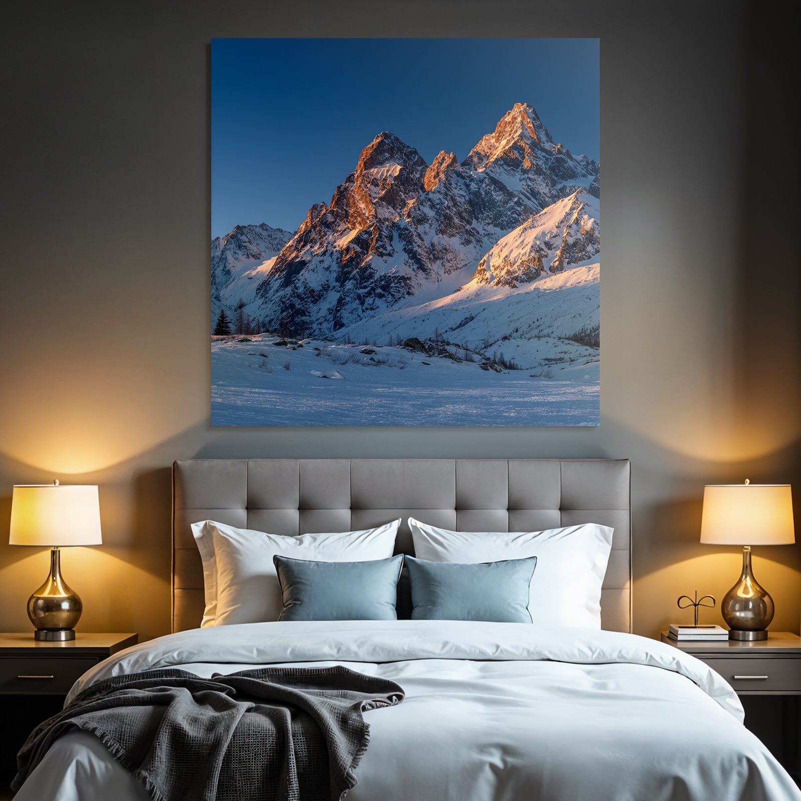 Winter Snow-Capped Mountains at Sunset