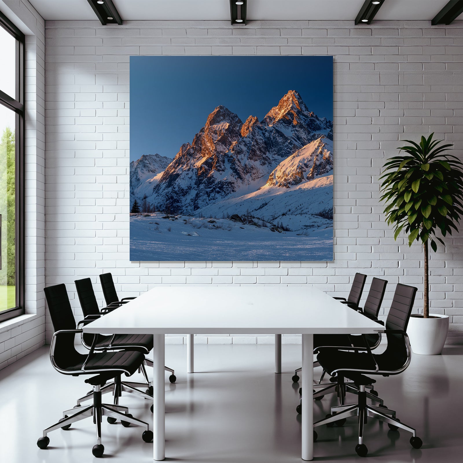 Winter Snow-Capped Mountains at Sunset