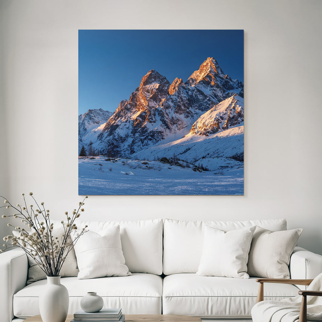 Winter Snow-Capped Mountains at Sunset