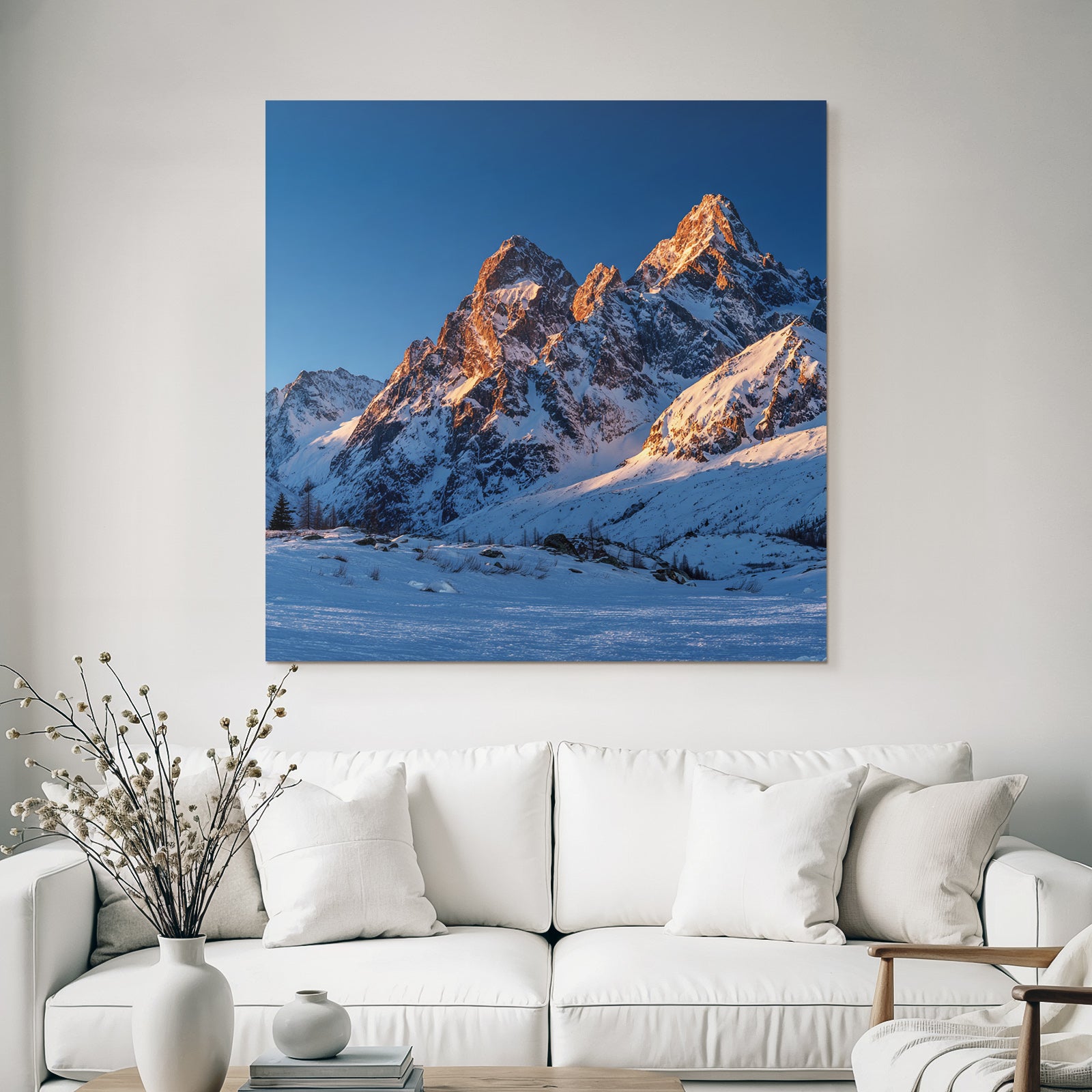 Winter Snow-Capped Mountains at Sunset