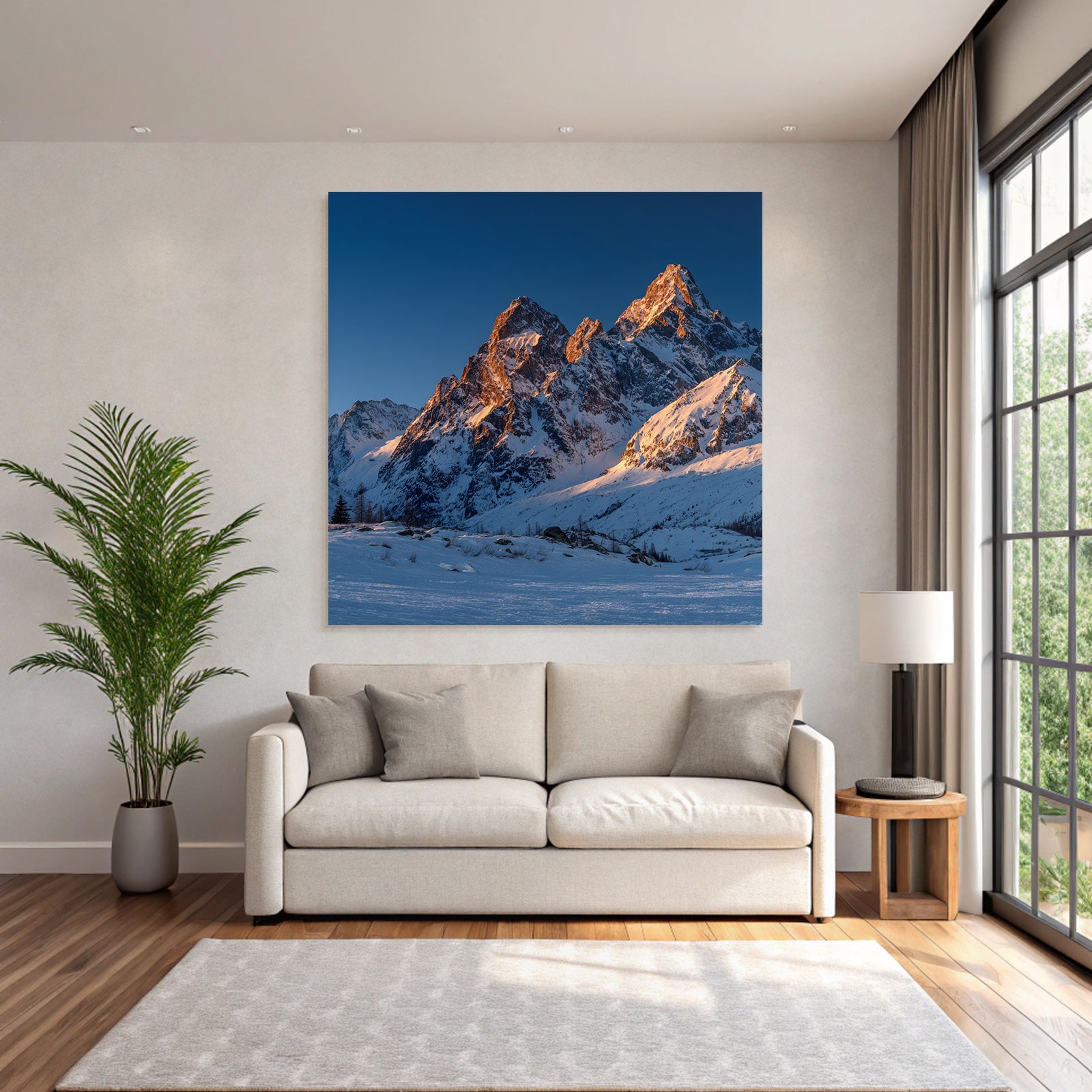Winter Snow-Capped Mountains at Sunset