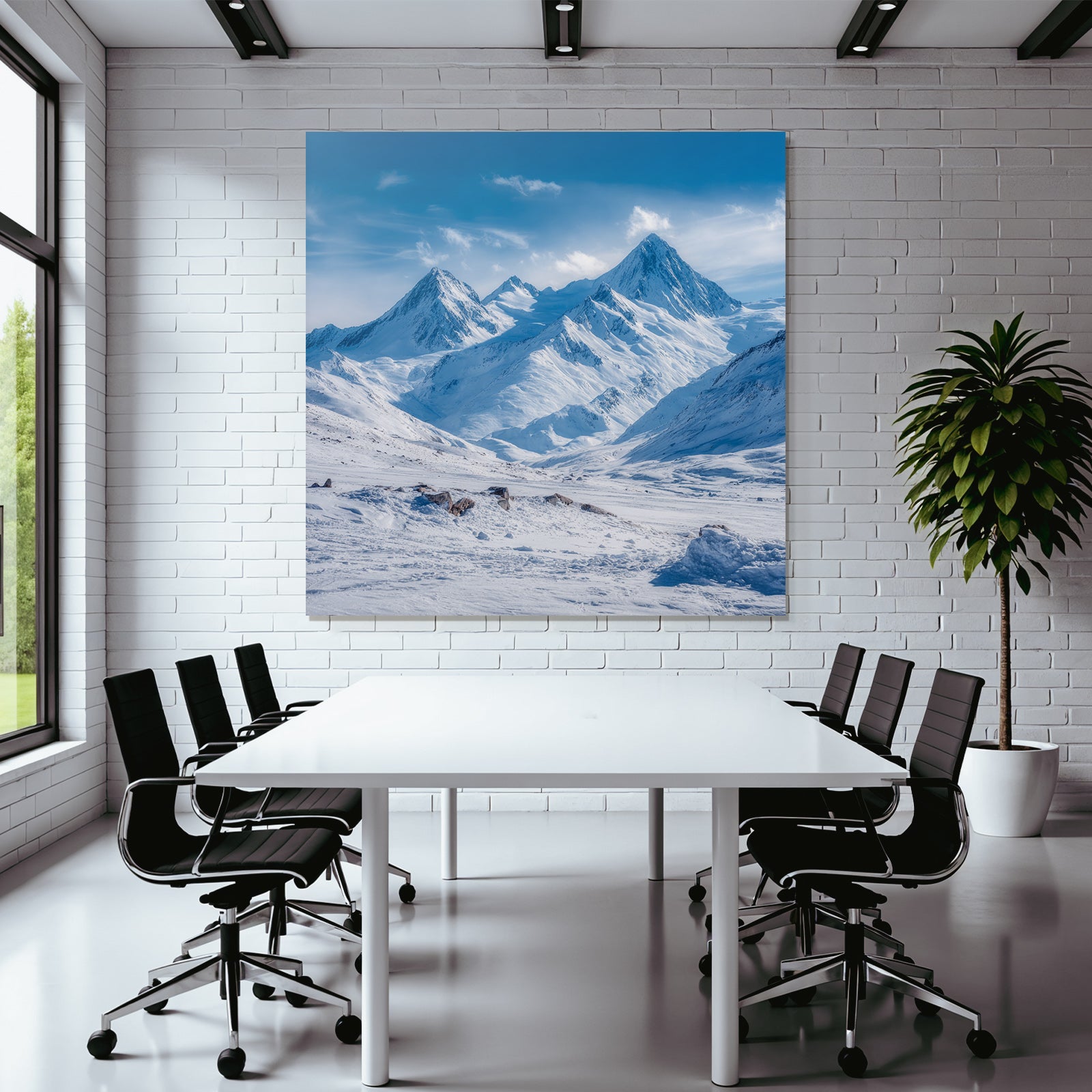 Winter snow-covered mountain landscape with clear blue sky