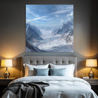 Winter snow-covered mountain landscape and glacier with blue sky