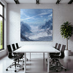 Winter snow-covered mountain landscape and glacier with blue sky