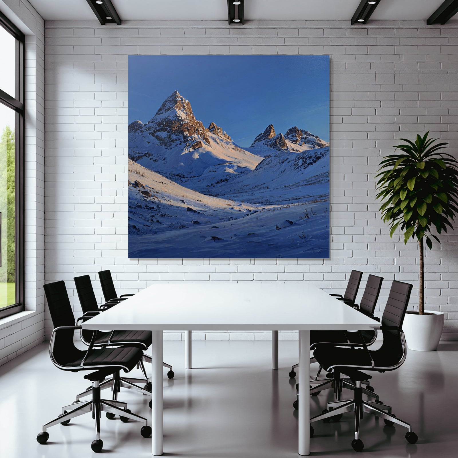 Winter snow-covered mountain landscape under a clear blue sky