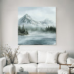Winter Serene Winter Landscape With Snow-Capped Mountains And Frosty Water