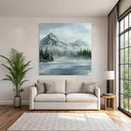 Winter Serene Winter Landscape With Snow-Capped Mountains And Frosty Water